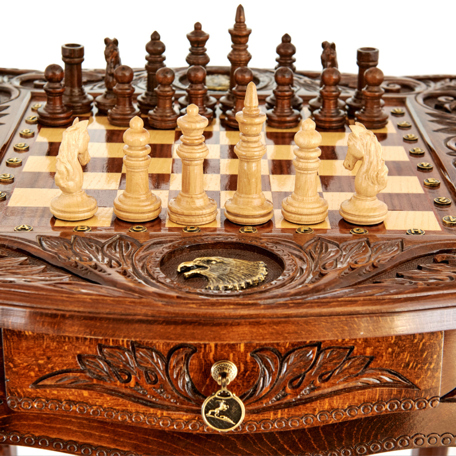 Стол ломберный Шахматы резные "Гордый орел" 60 купить в Екатеринбурге