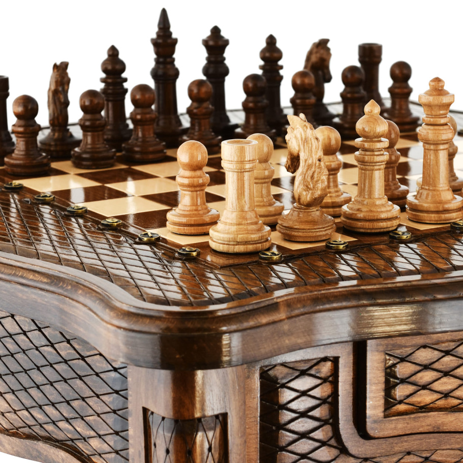Стол ломберный Шахматы резные "Гиперион" 60 купить в Екатеринбурге