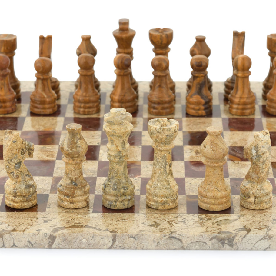 Шахматы из камня "Сицилия" яшма и ракушечник 40 купить в Екатеринбурге