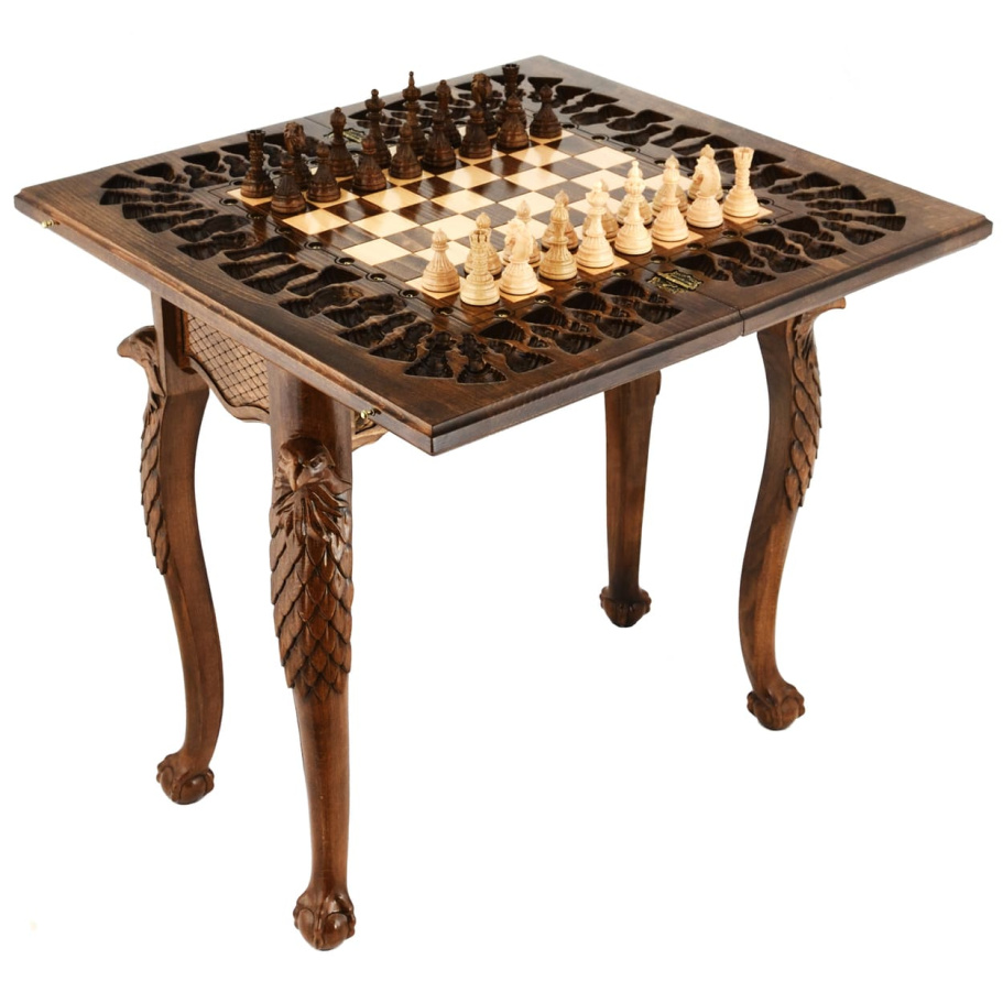 Стол ломберный Шахматы резные "Небесный охотник" 60 купить в Екатеринбурге