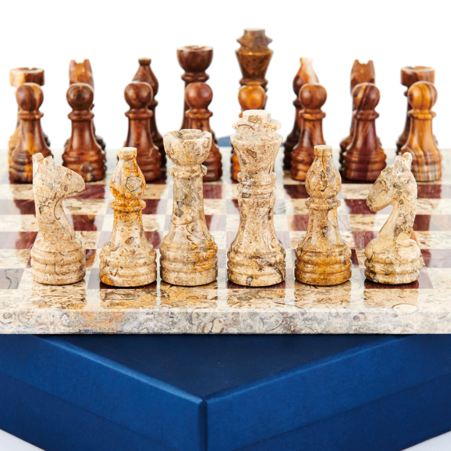 Шахматы из камня "Карфаген" яшма и ракушечник 30 купить в Екатеринбурге