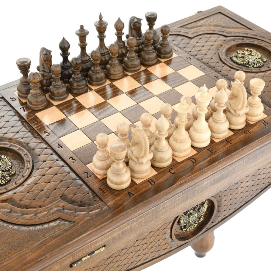 Стол ломберный Шахматы + Нарды резные "Родина" 60, Harutyunyan купить в Екатеринбурге