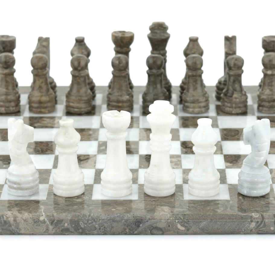 Шахматы из камня "Одиссея" серый мрамор 40 купить в Екатеринбурге