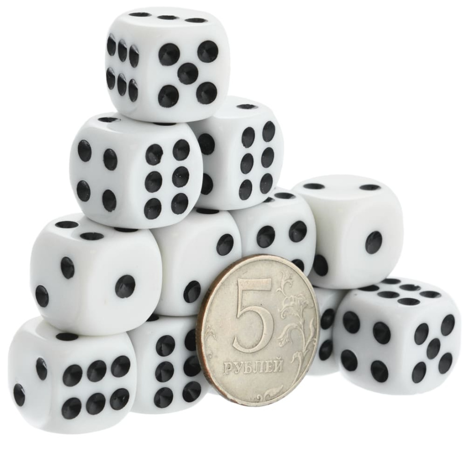 Кости игральные "Стандарт" пластик, белые, 15 мм (2 шт.) купить в Екатеринбурге