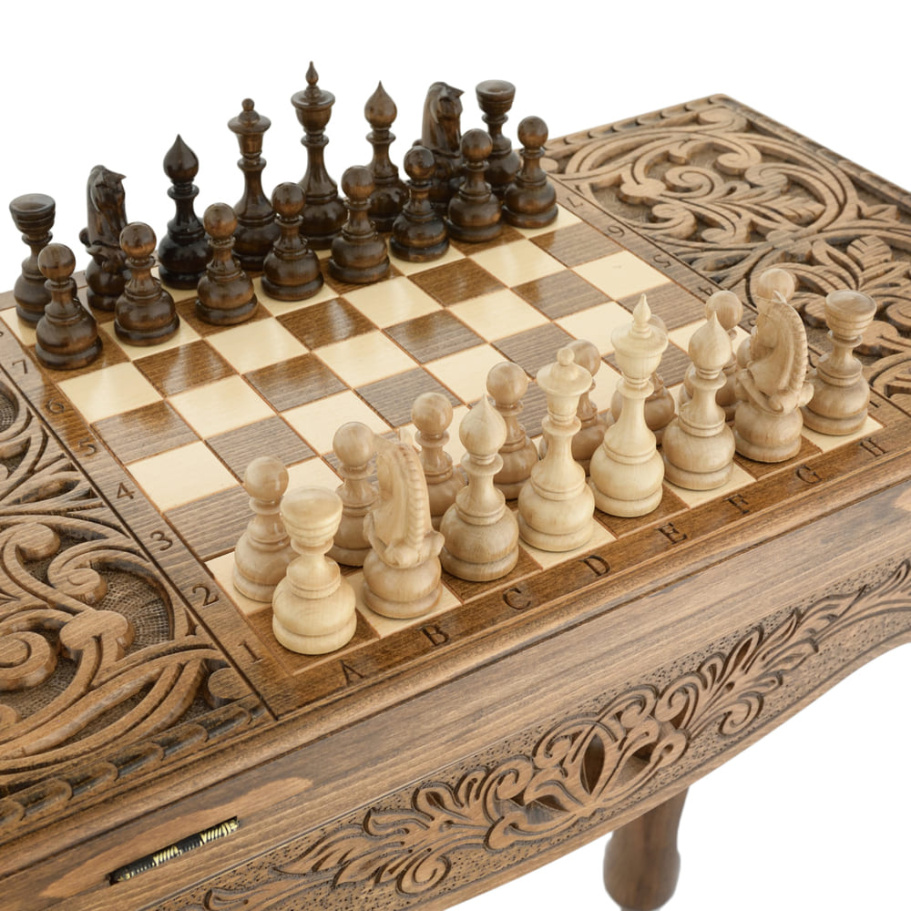 Стол ломберный Шахматы + Нарды резные "Эспада" 60, Harutyunyan купить в Екатеринбурге