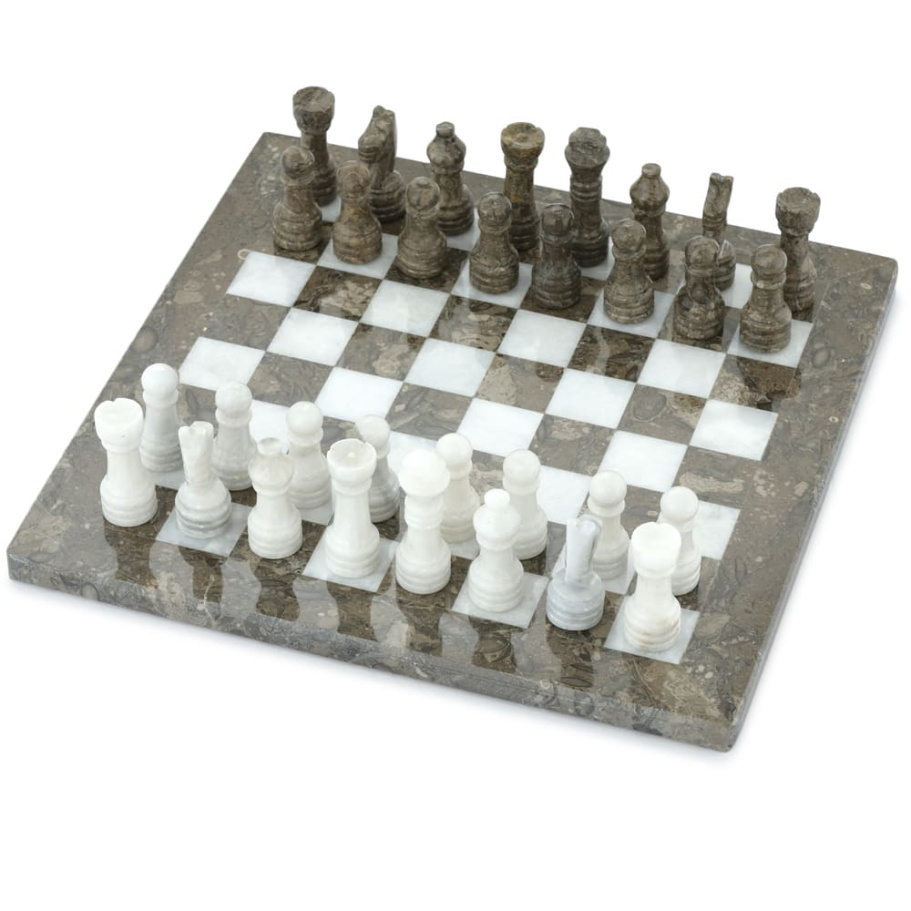 Шахматы из камня "Одиссея" серый мрамор 40