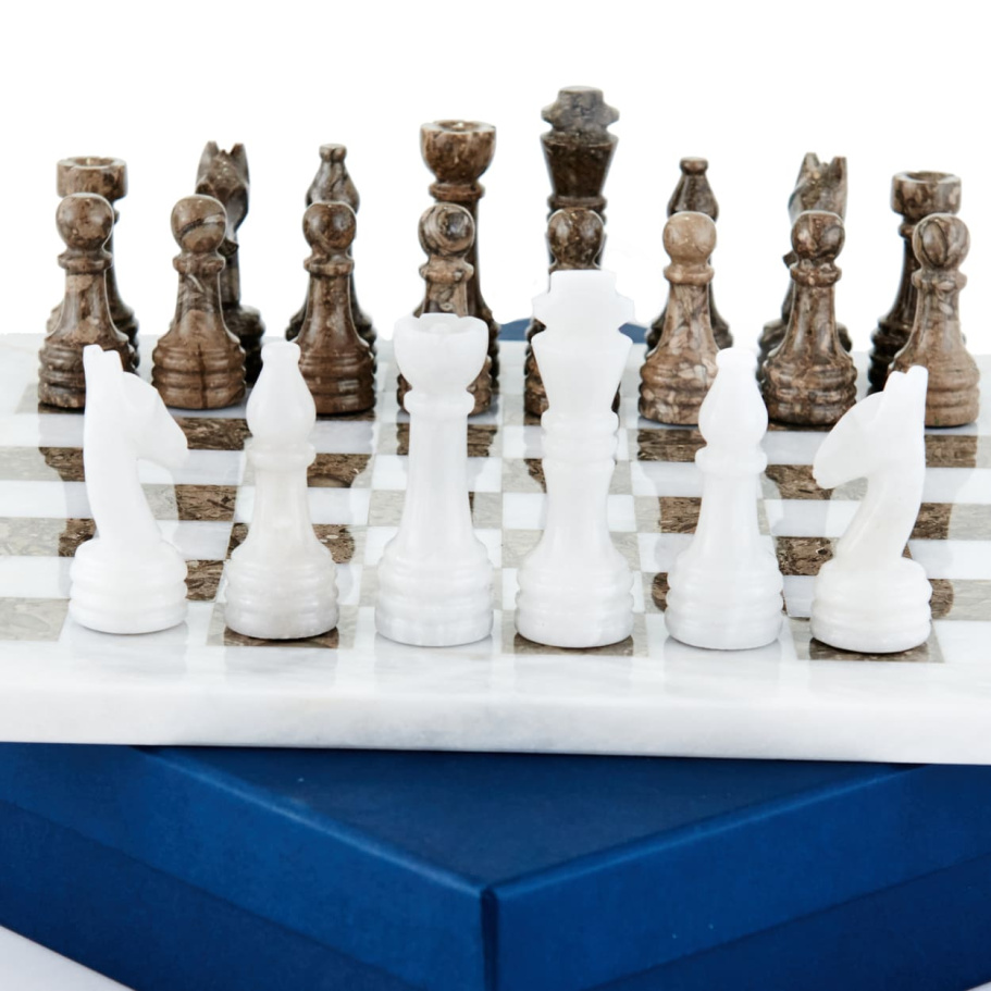 Шахматы из камня "Артер Карфаген" серый мрамор 40 купить в Екатеринбурге