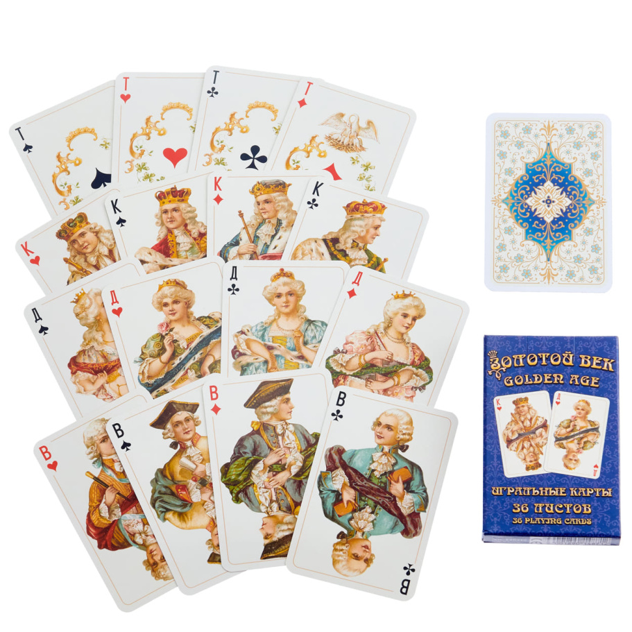 Карты игральные "Золотой Век" , синяя рубашка, 36 карт купить в Екатеринбурге