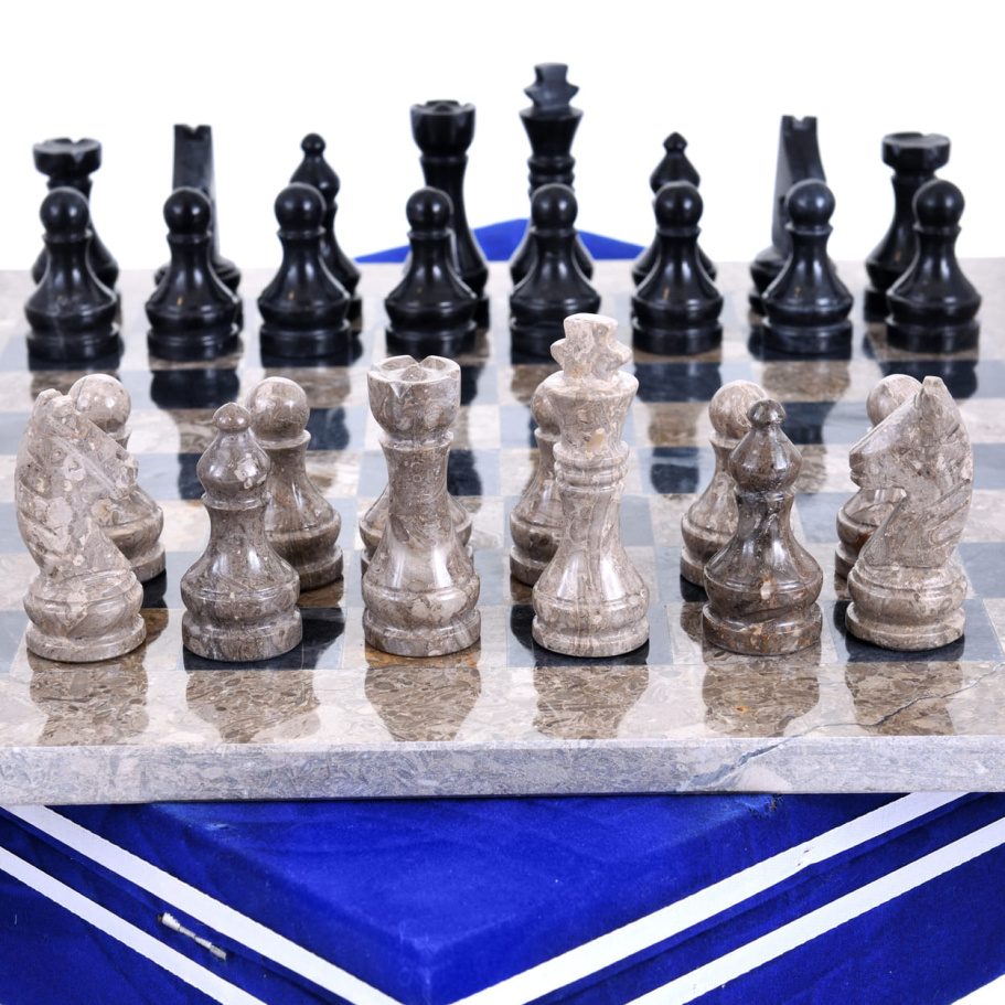 Шахматы из камня "Карфаген" серый и черный мрамор 40 купить в Екатеринбурге