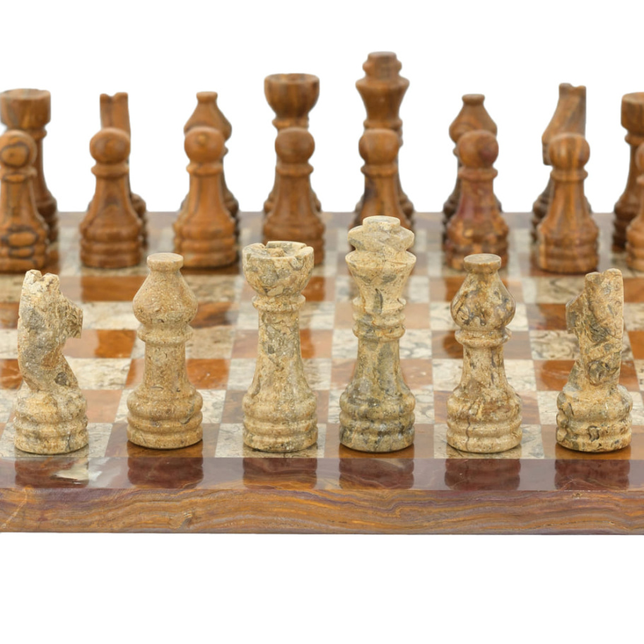 Шахматы из камня "Этрурия" яшма и ракушечник 30 купить в Екатеринбурге