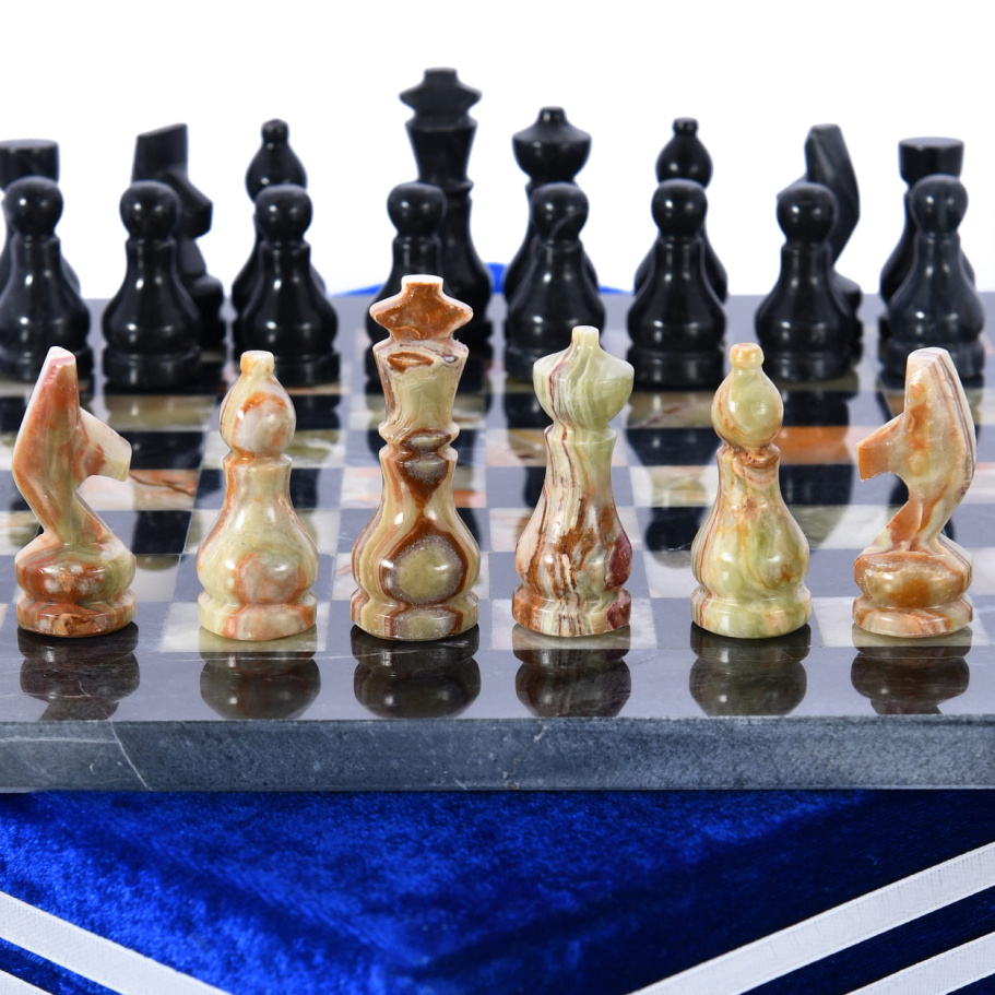 Шахматы каменные "Карфаген" темный мрамор и оникс 25 купить в Екатеринбурге