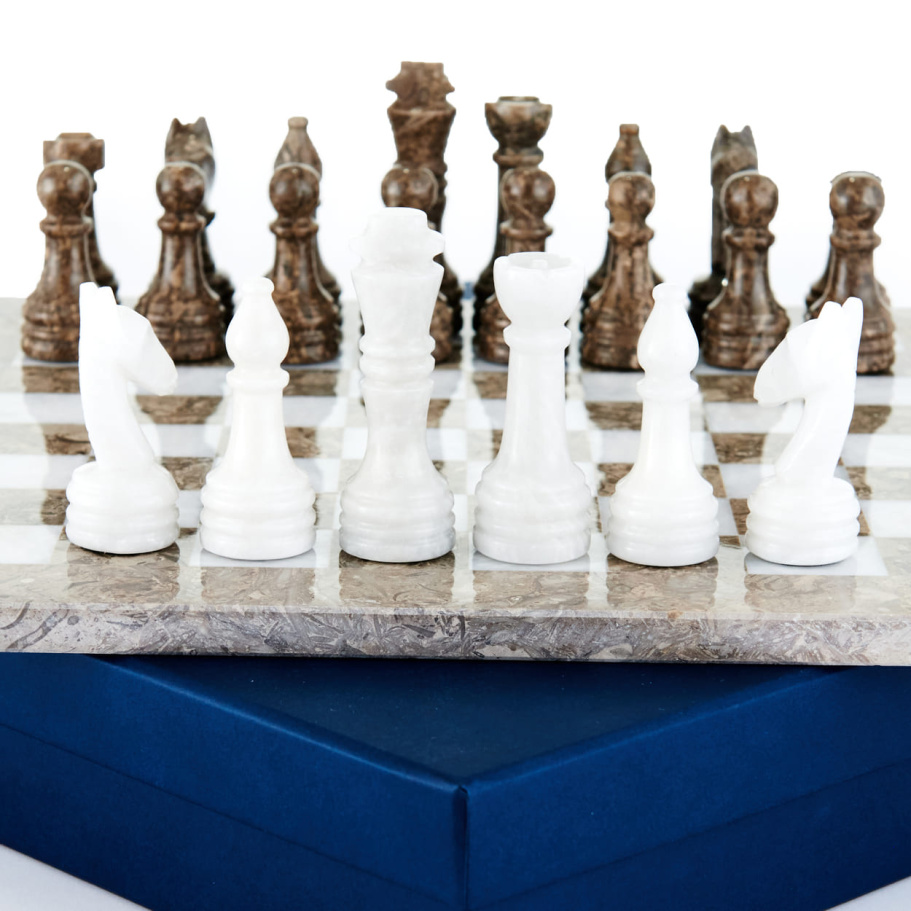Шахматы из камня "Карфаген" серый мрамор 30 купить в Екатеринбурге