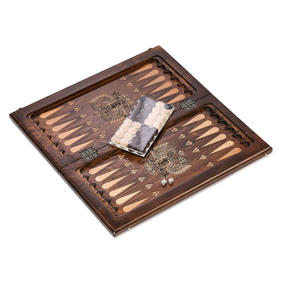 Нарды резные Рэкто "Герб России" средние 50, Harutyunyan купить в Екатеринбурге